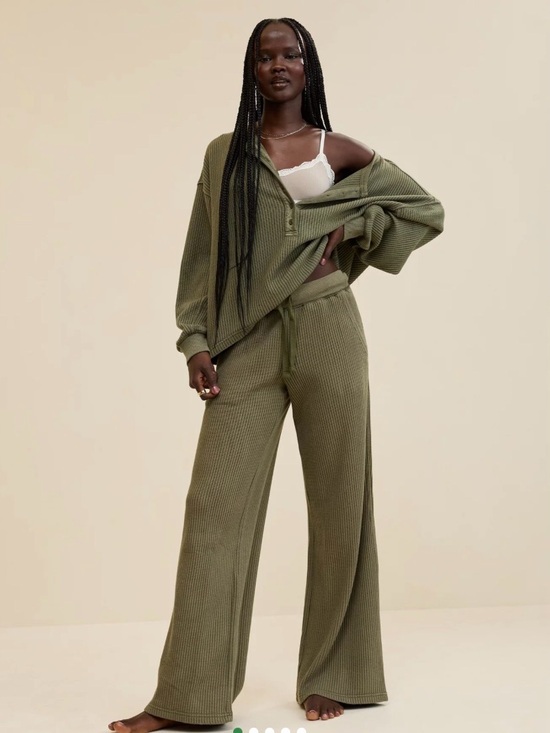 aerie Pants - Olive Ribbed Wide-Leg Pants and Henley lounge set